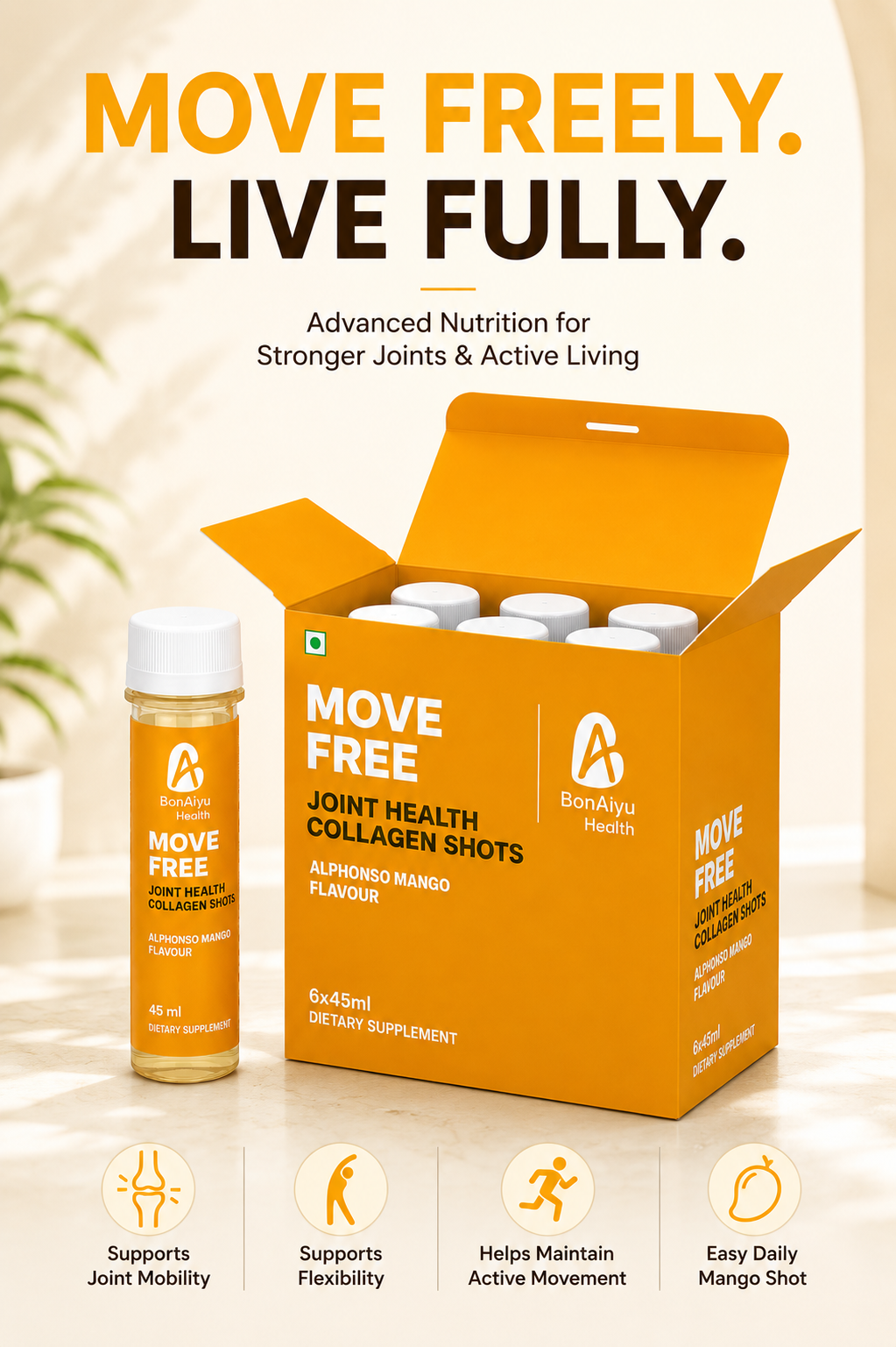MOVE FREE™ Joint Health Collagen Shots Type II – Alphonso Mango Flavour