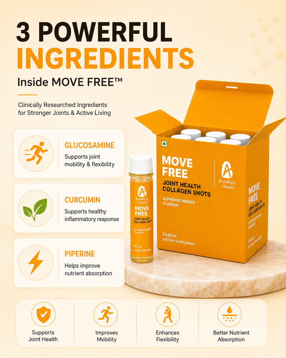 MOVE FREE™ Joint Health Collagen Shots Type II – Alphonso Mango Flavour