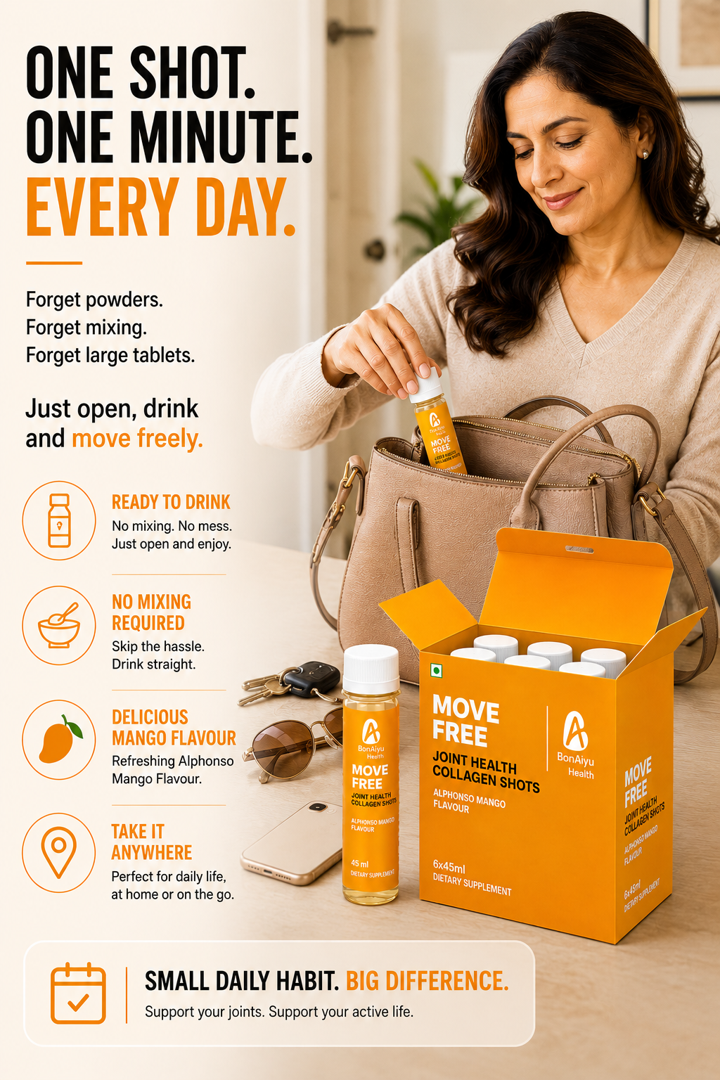 MOVE FREE™ Joint Health Collagen Shots Type II – Alphonso Mango Flavour